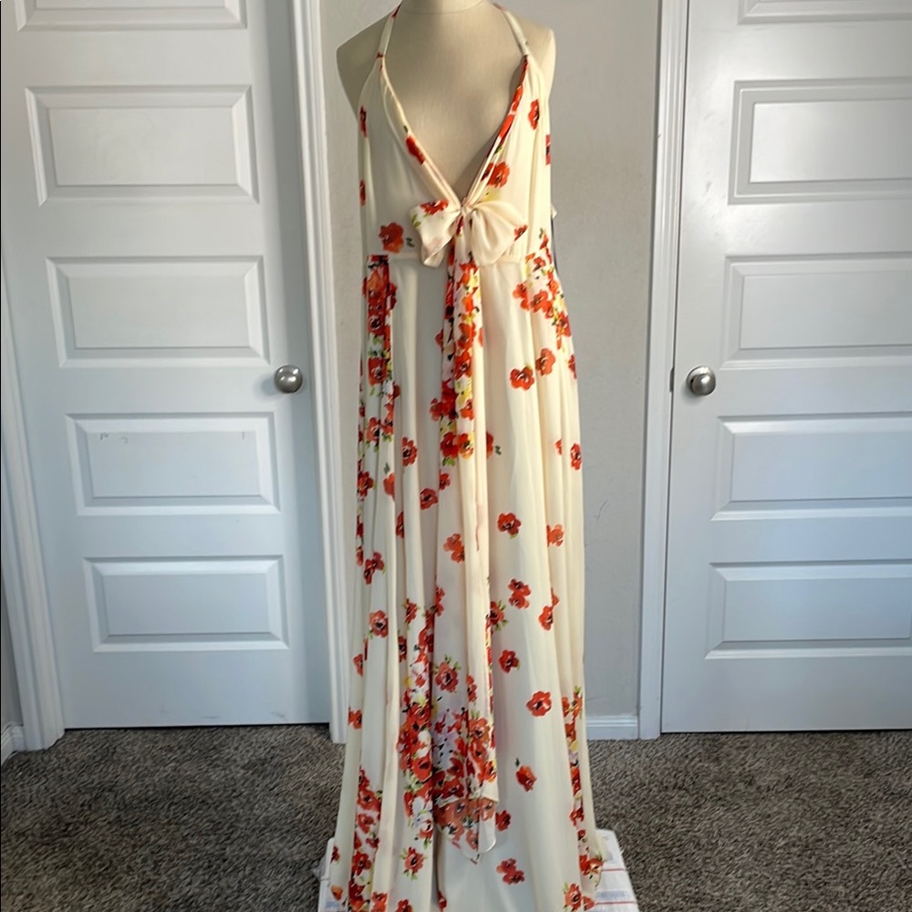 House of Harlow Floral Halter Maxi Dress - Cream and Red